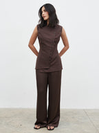 Brylee Asymmetric Button Waistcoat - Brown