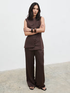 Brylee Asymmetric Button Waistcoat - Brown