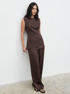 Brylee Asymmetric Button Waistcoat - Brown