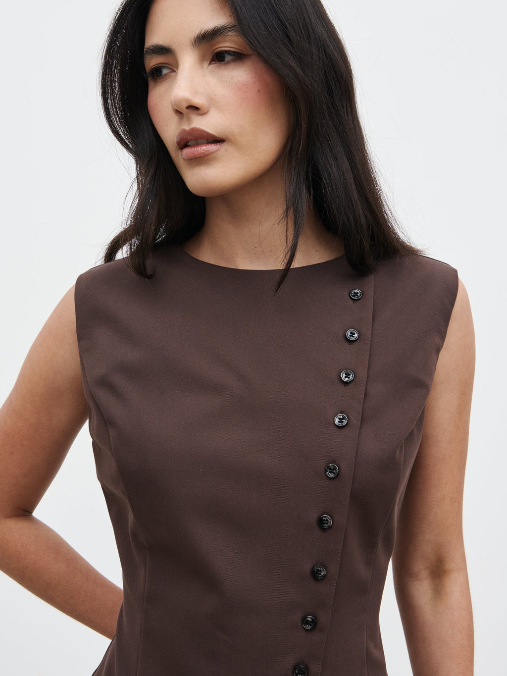 Brylee Asymmetric Button Waistcoat - Brown