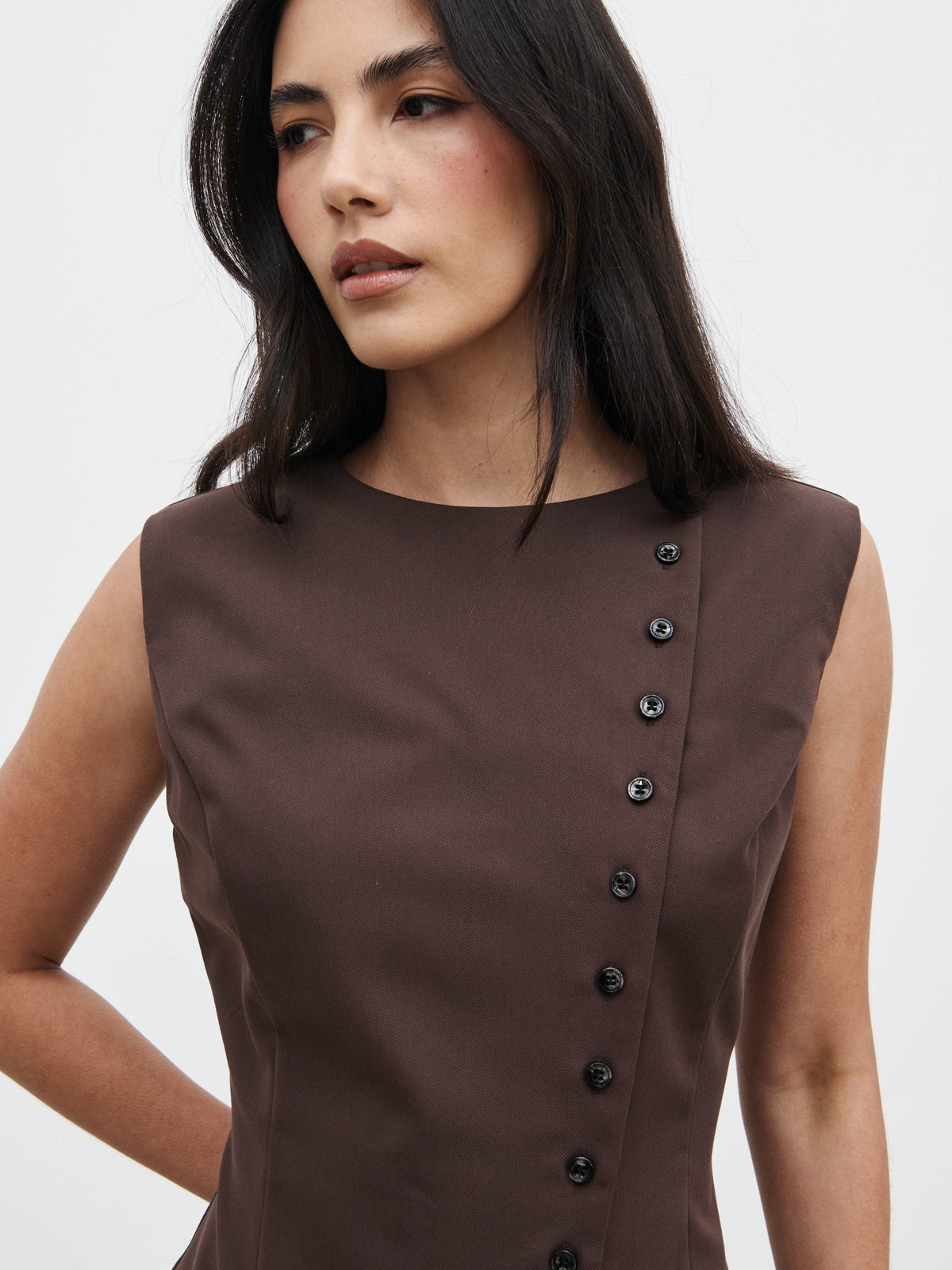 Brylee Asymmetric Button Waistcoat - Brown