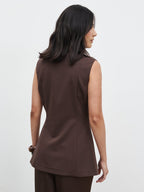 Brylee Asymmetric Button Waistcoat - Brown
