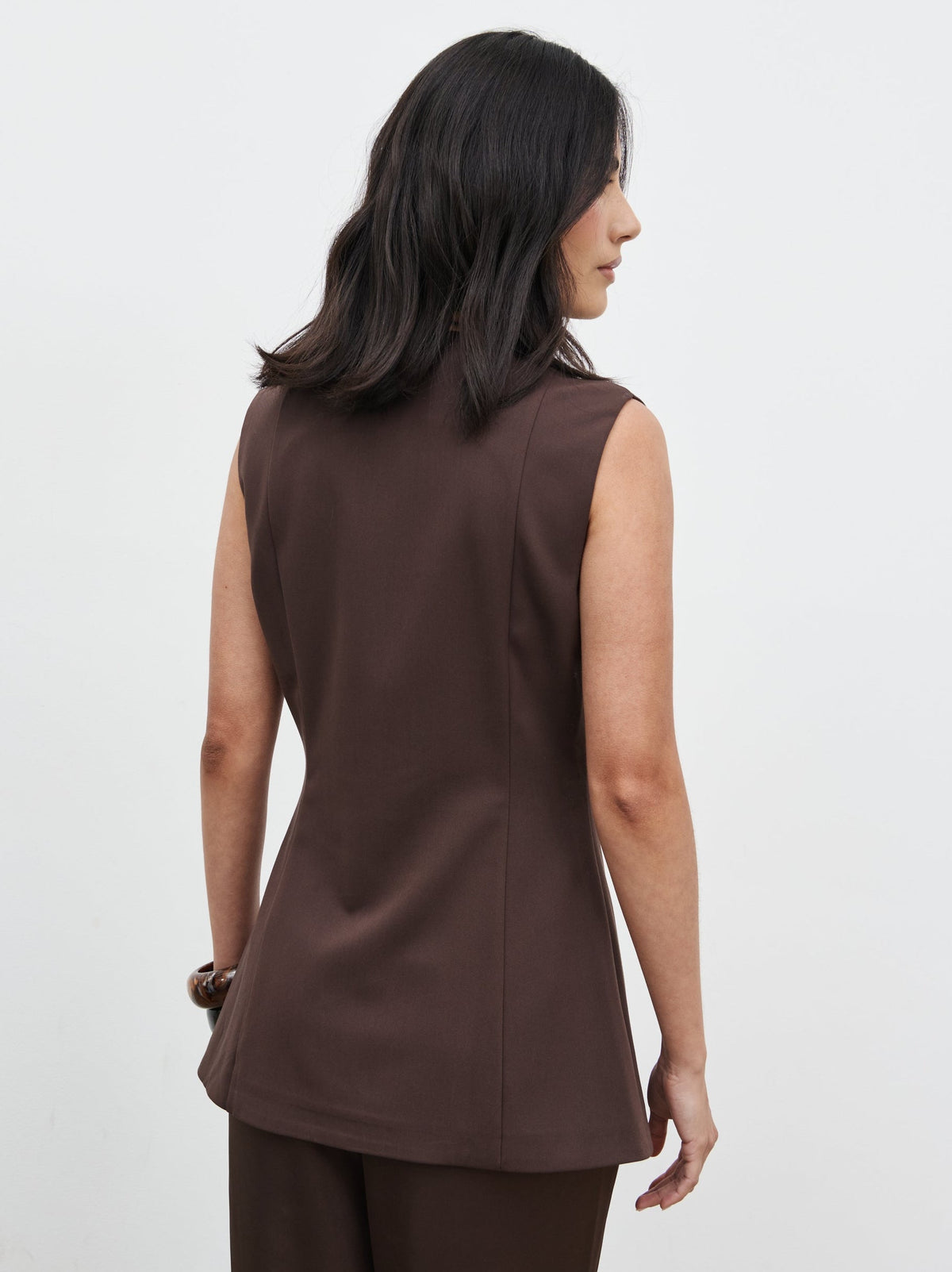 Brylee Asymmetric Button Waistcoat - Brown