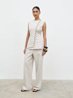 Brylee Asymmetric Button Waistcoat - Stone