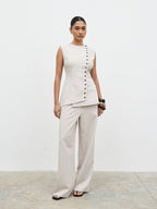 Brylee Asymmetric Button Waistcoat - Stone