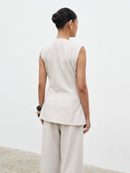 Brylee Asymmetric Button Waistcoat - Stone