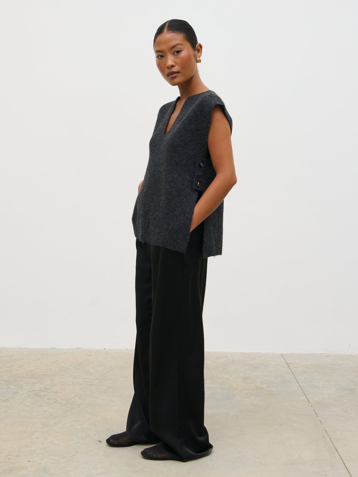 Cadence Knit Tabbard Vest - Charcoal