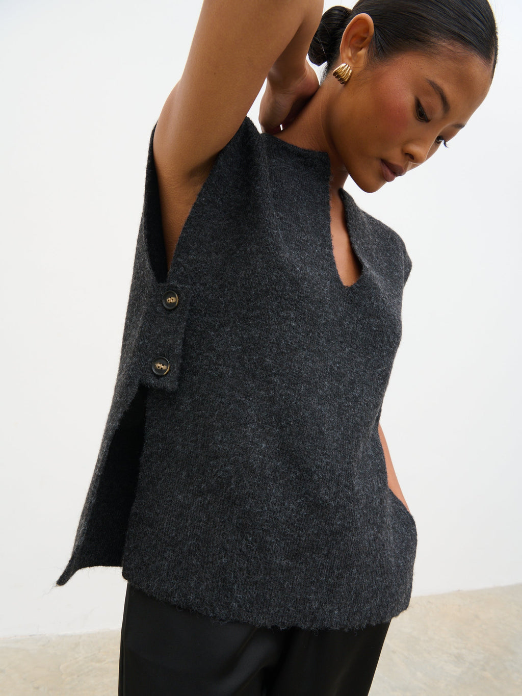 Cadence Knit Tabbard Vest - Charcoal