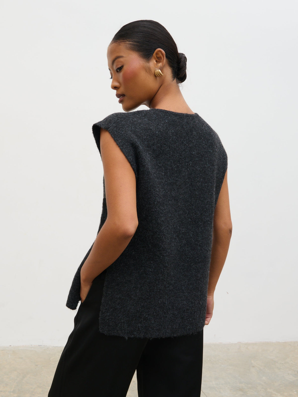 Cadence Knit Tabbard Vest - Charcoal