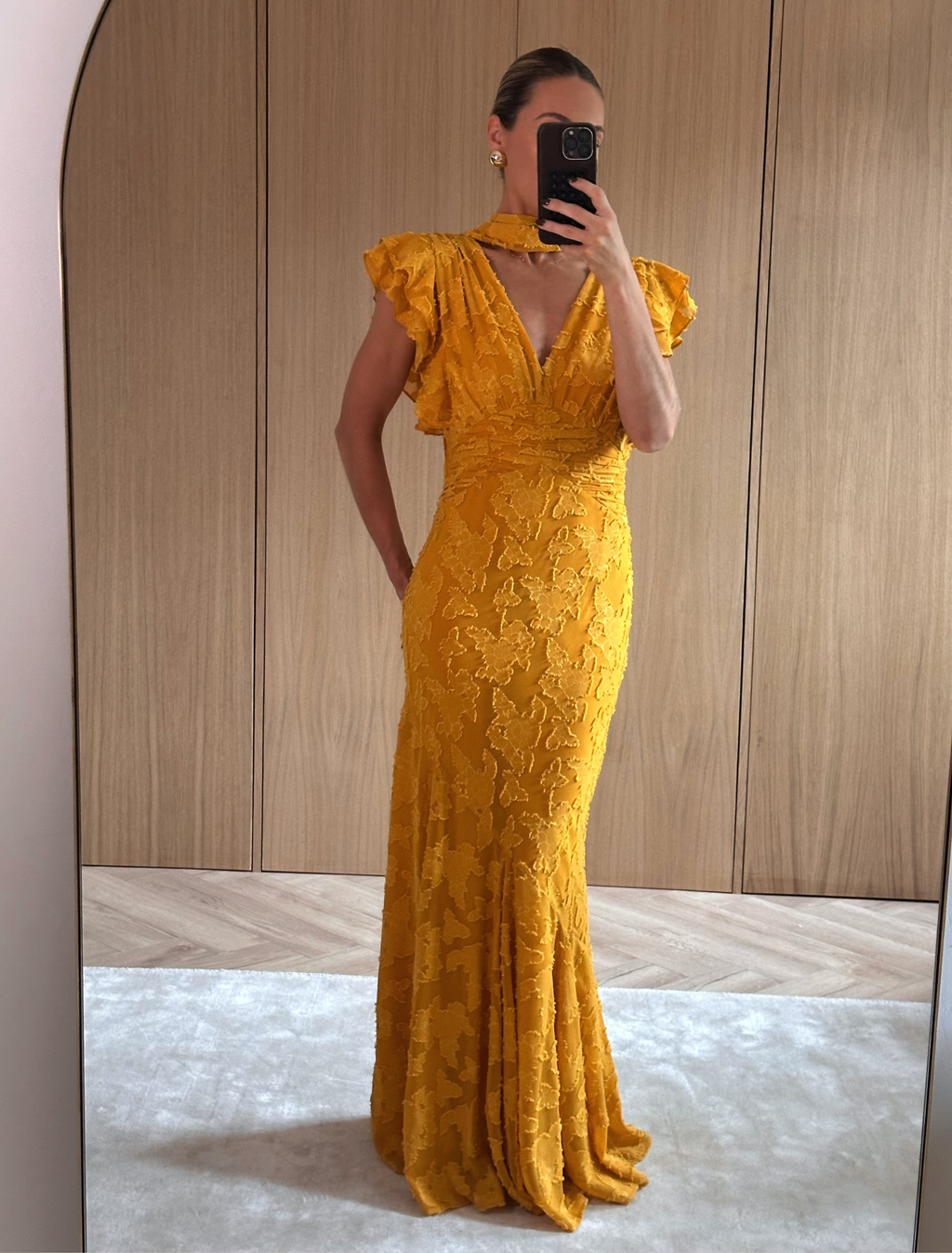 Katelynn Frill Jacquard Maxi Dress - Yellow Ochre