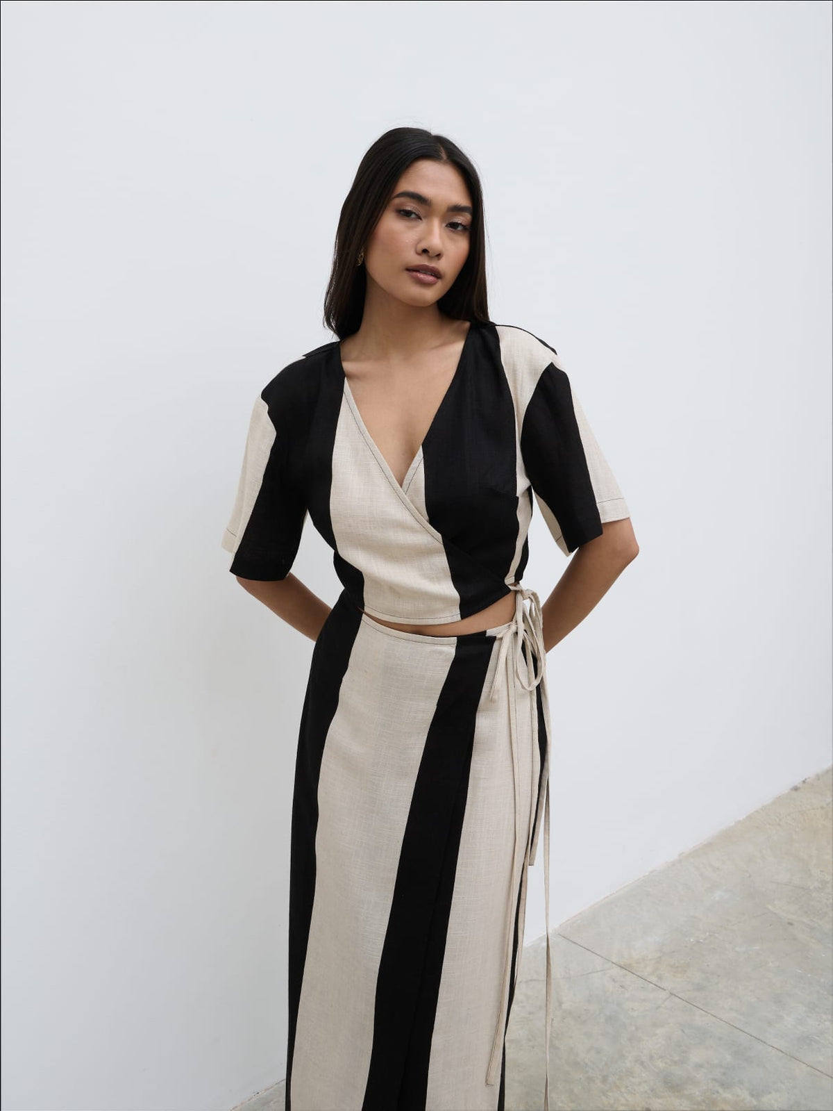Chaya Printed Wrap Top - Cream and Black