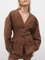 Colby Collarless Jacket - Brown