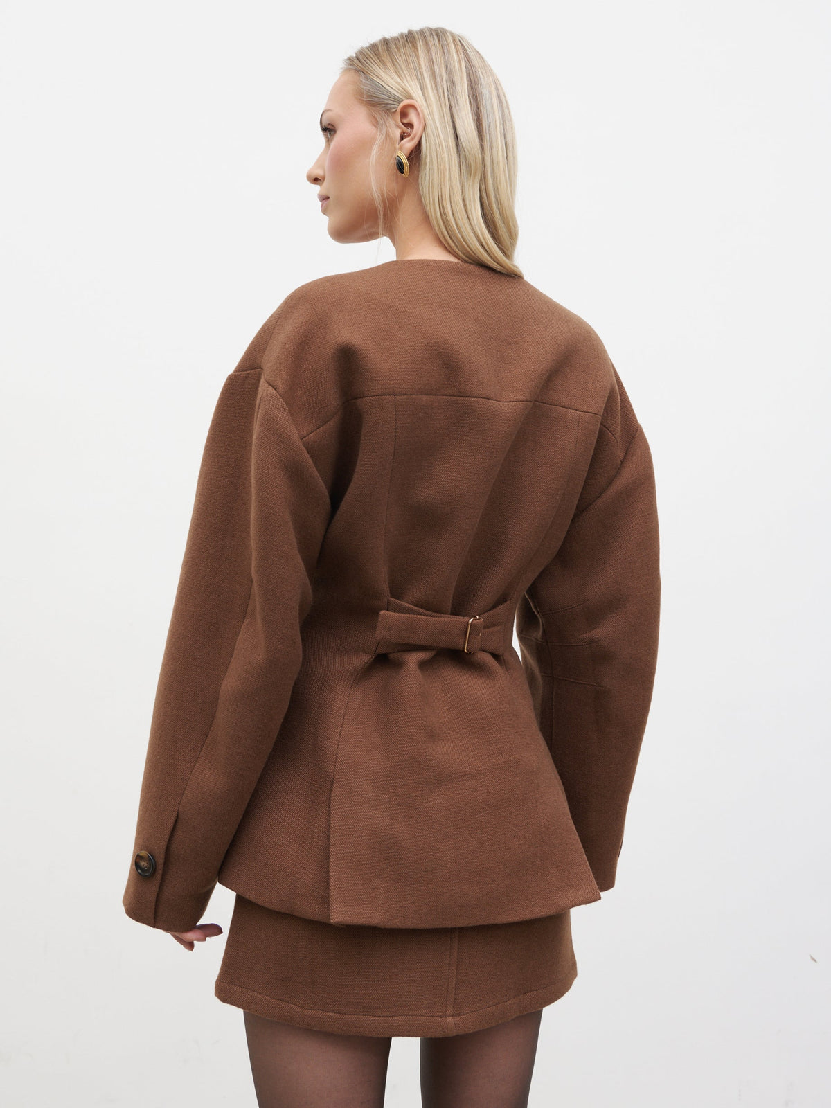 Colby Collarless Jacket - Brown