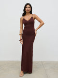 Connie Beaded V Neck Knit Maxi Dress - Brown
