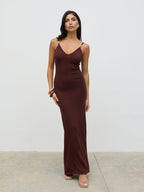 Connie Beaded V Neck Knit Maxi Dress - Brown