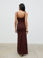 Connie Beaded V Neck Knit Maxi Dress - Brown