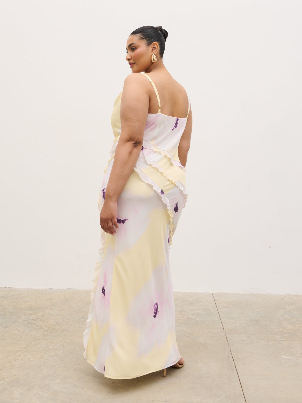 Constance Ruffle Maxi Dress Curve - Watercolour Poppy