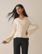 Cream Cowl Neck Satin Top