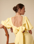 Butter Yellow Puff Sleeve Zola Midi Dress