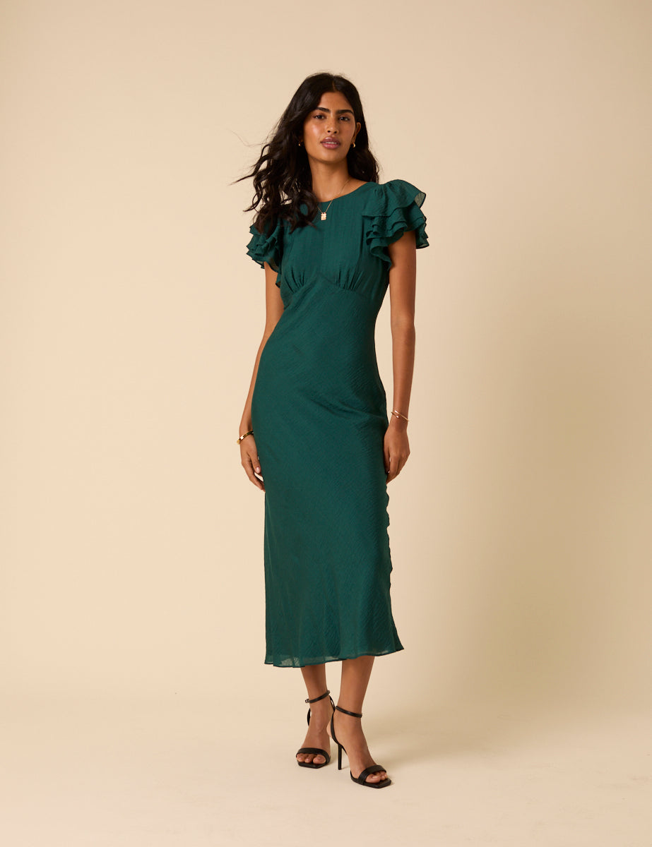 Green Frill Sleeve Lola Midi Dress