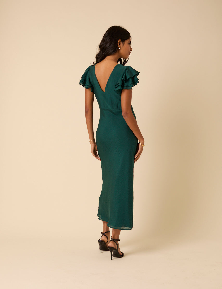 Green Frill Sleeve Lola Midi Dress