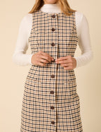 Beige Gingham Check Ellie Mini Pinafore Dress