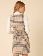 Beige Gingham Check Ellie Mini Pinafore Dress