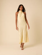 Butter Yellow Floral Satin Fifi Maxi Dress