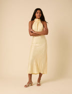 Butter Yellow Floral Satin Fifi Maxi Dress