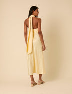 Butter Yellow Floral Satin Fifi Maxi Dress