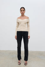 Daphne Cross Over Knit Top - Cream
