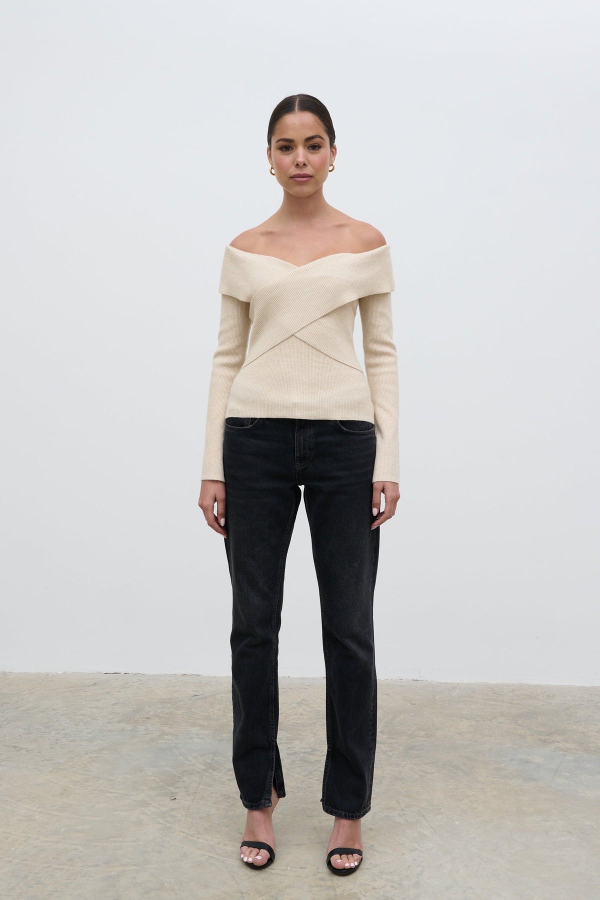 Daphne Cross Over Knit Top - Cream