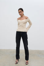 Daphne Cross Over Knit Top - Cream