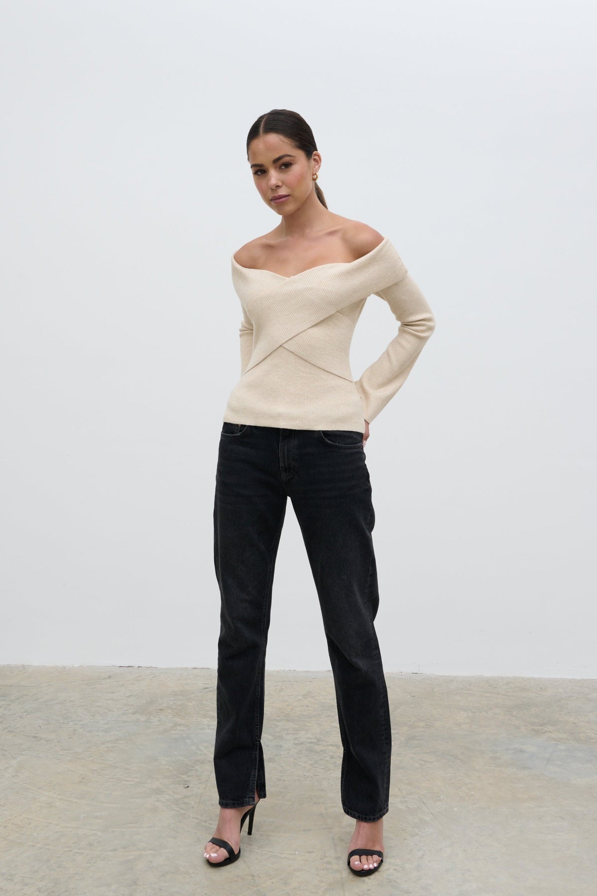 Daphne Cross Over Knit Top - Cream
