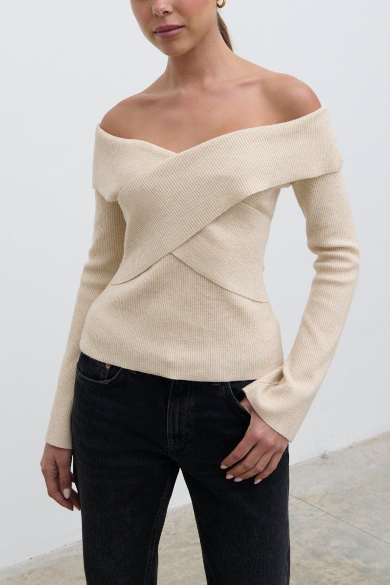 Daphne Cross Over Knit Top - Cream