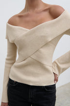 Daphne Cross Over Knit Top - Cream