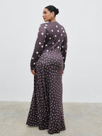 Delilah Asymmetric Maxi Jersey Dress Curve - Polka Dot