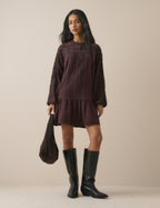 Brown Long Sleeve Cord Denise Mini Dress