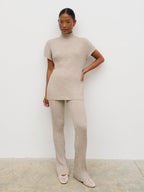 Dionne Short Sleeve Knit Top - Taupe Marl