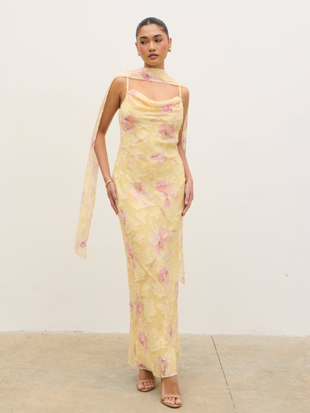 Eden Scarf Jacquard Printed Maxi Dress - Lemon Blush Floral