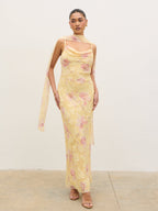 Eden Scarf Jacquard Printed Maxi Dress - Lemon Blush Floral