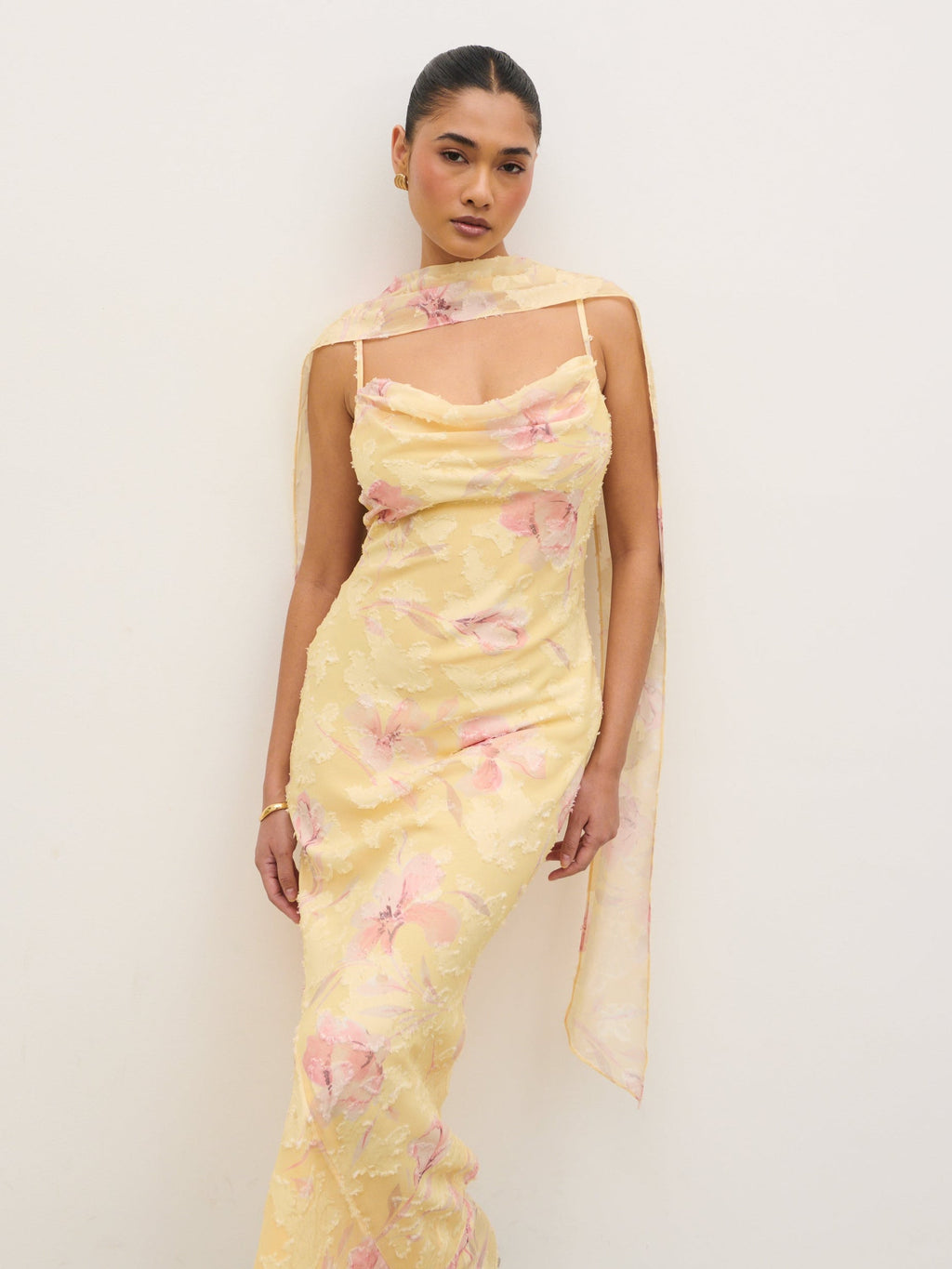 Eden Scarf Jacquard Printed Maxi Dress - Lemon Blush Floral