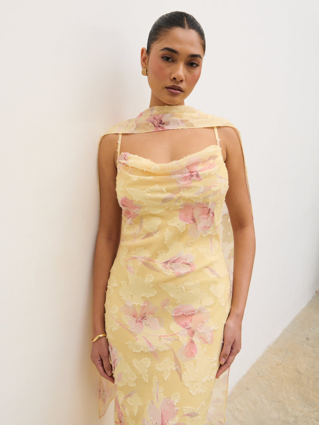 Eden Scarf Jacquard Printed Maxi Dress - Lemon Blush Floral