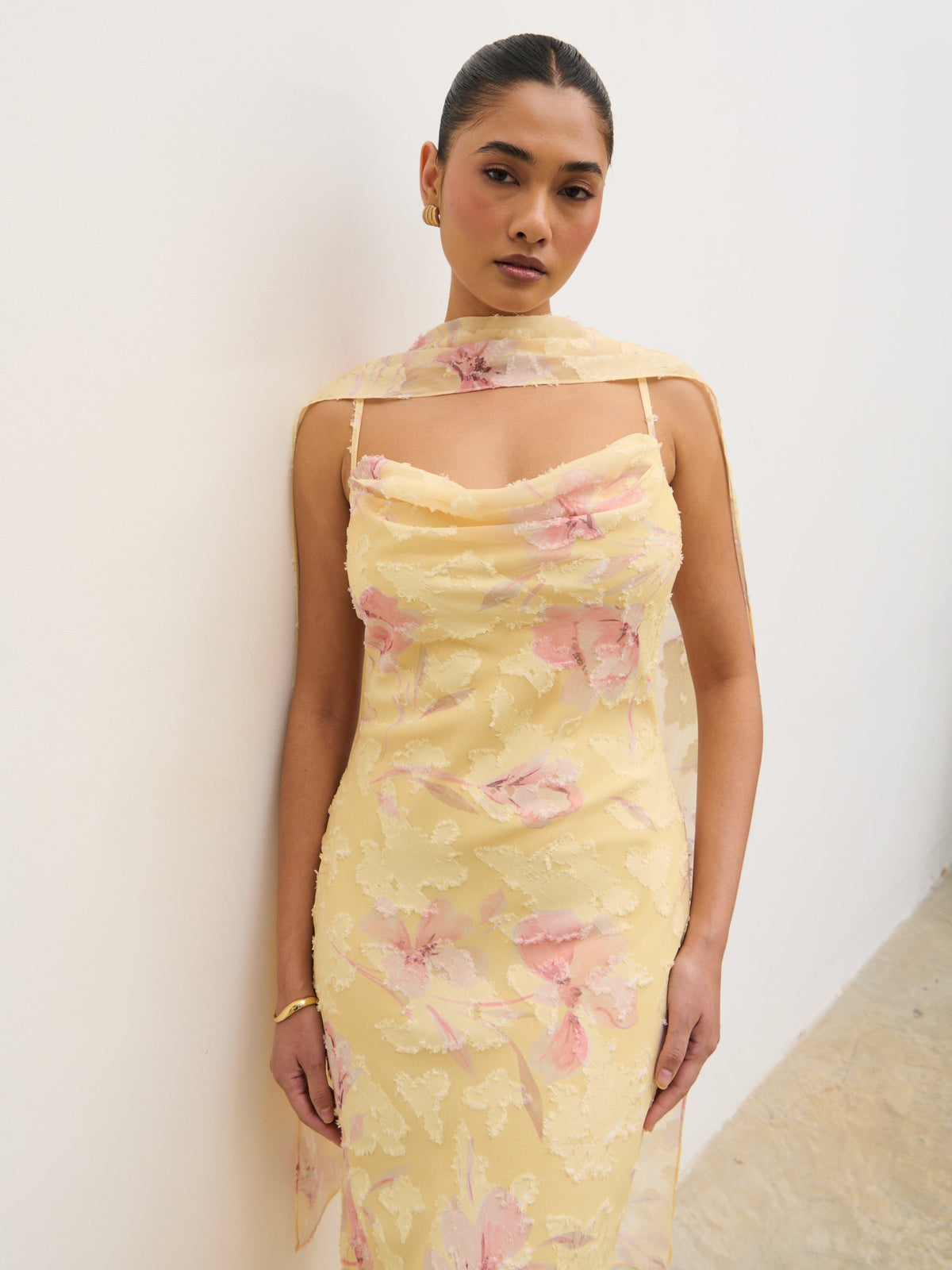 Eden Scarf Jacquard Printed Maxi Dress - Lemon Blush Floral