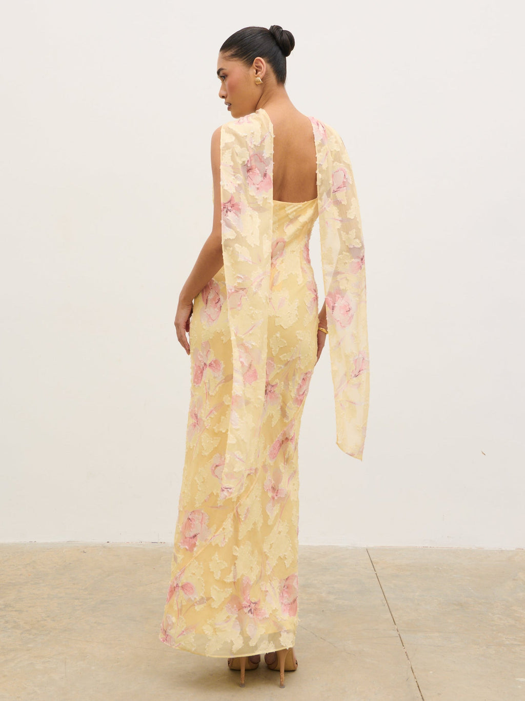 Eden Scarf Jacquard Printed Maxi Dress - Lemon Blush Floral
