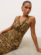 Arden High Cowl Scarf Maxi Dress - Abstract Leopard