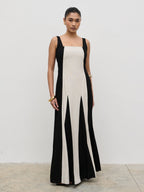 Ella Square Neck Contrast Maxi Dress - Natural and Black
