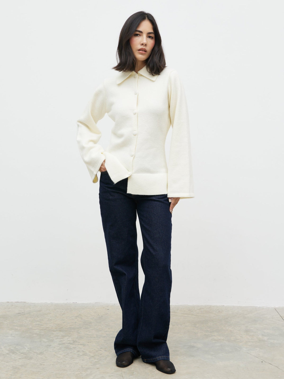 Ellice Collared Knit Cardigan - Cream