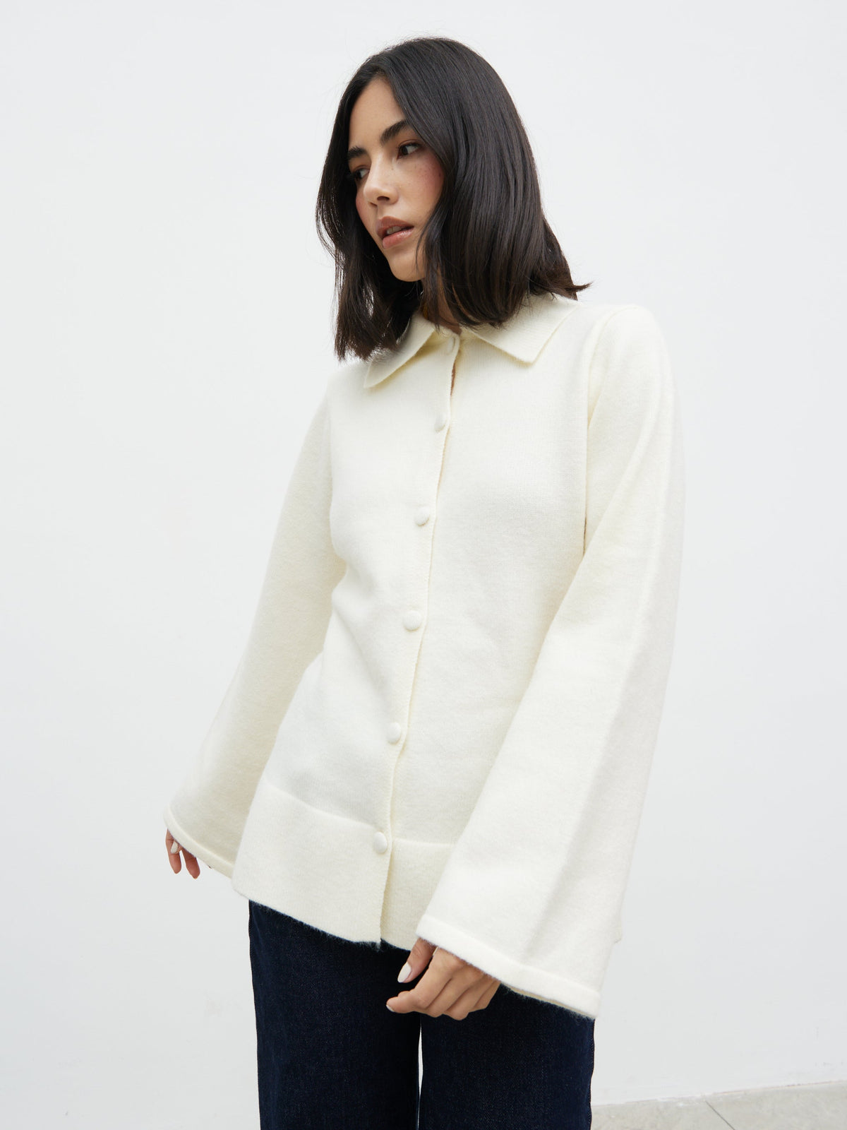 Ellice Collared Knit Cardigan - Cream