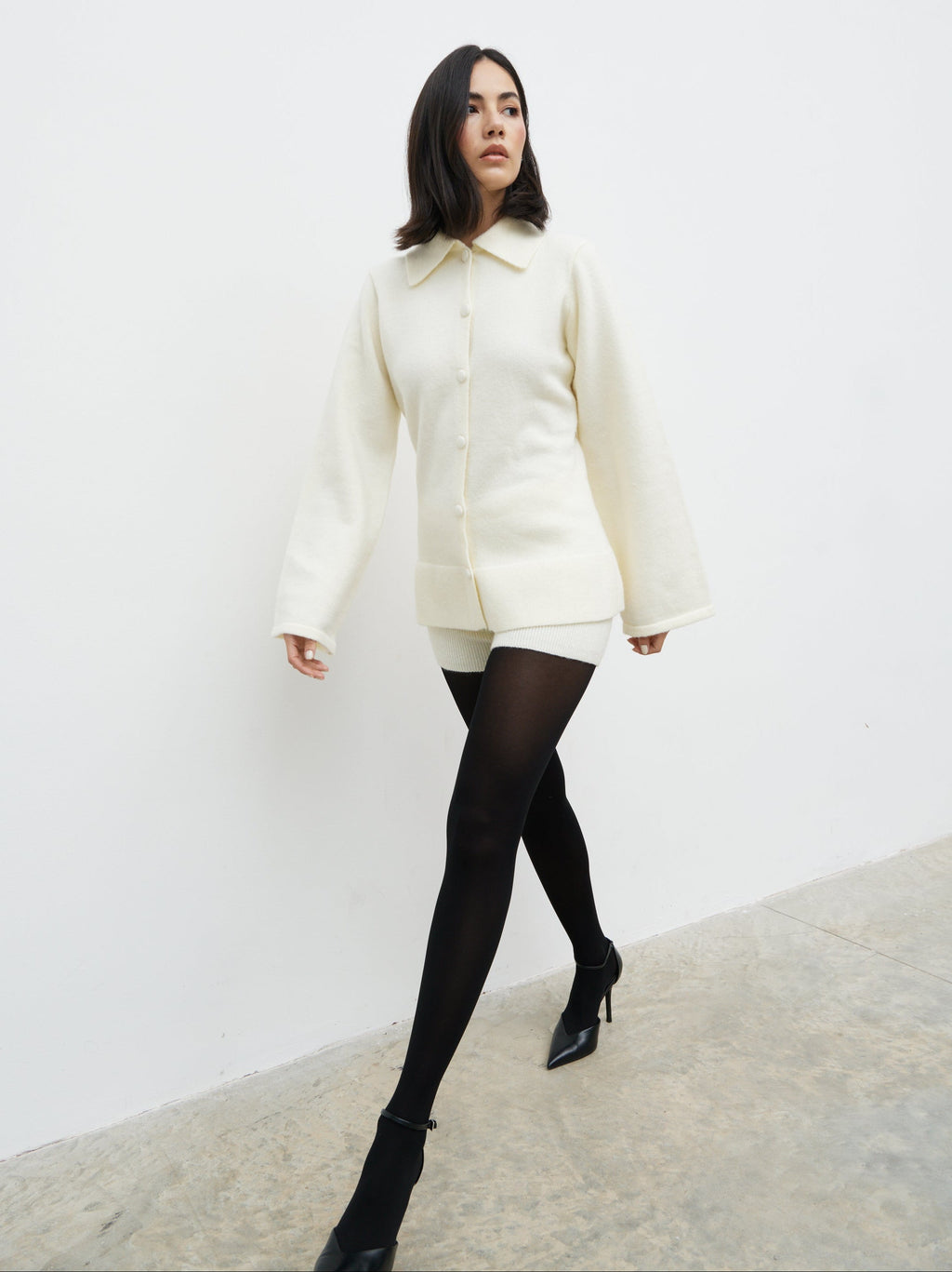Ellice Collared Knit Cardigan - Cream
